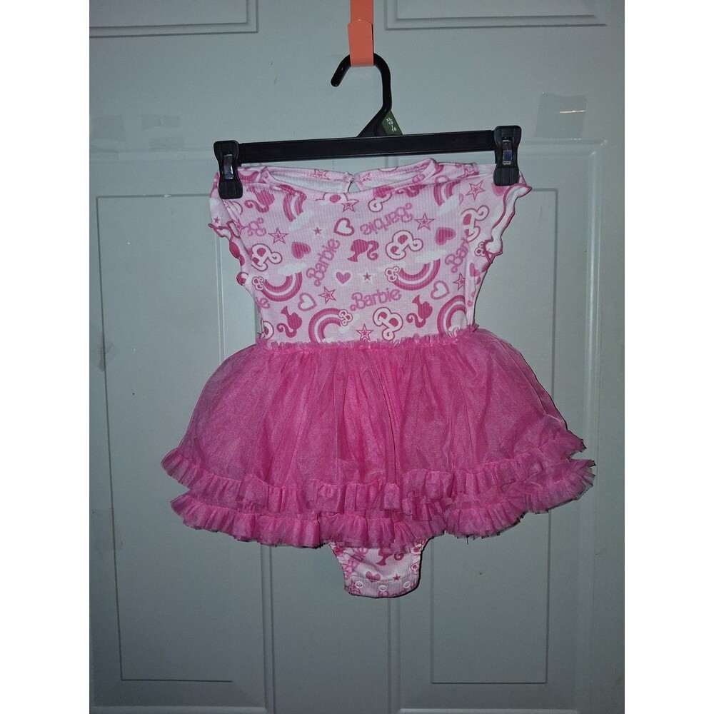 Barbie Girls Pink Tutu  Bodysuit All Over Barbie Print 24M Pink And Gray
